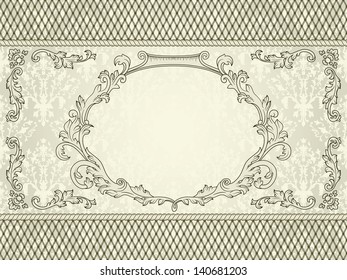 Vintage frame on damask background. Luxury design