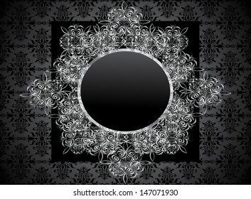 Vintage frame on damask background
