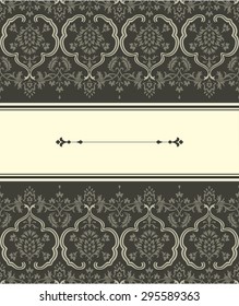 Vintage Frame on Damask Background - Seamless tile is included in swatches panel.  Colors are global for easy editing.