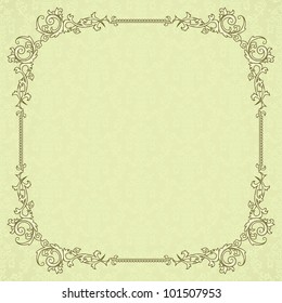 Vintage frame on damask seamless background. Could be used for invitation, certificate or diploma