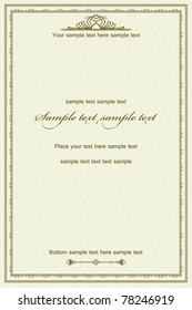 Vintage frame on damask seamless background. Could be used for invitation, certificate or diploma