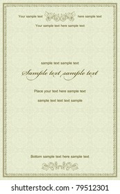 Vintage frame on damask seamless background. Could be used for invitation, certificate or diploma