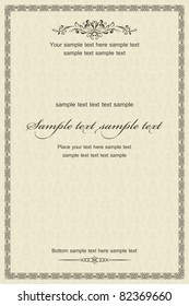 Vintage frame on damask seamless background. Could be used for invitation, certificate or diploma