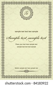 Vintage frame on damask seamless background. Could be used for invitation, certificate or diploma