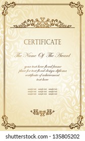 Vintage frame on a floral background in retro style. Can be used as certificate