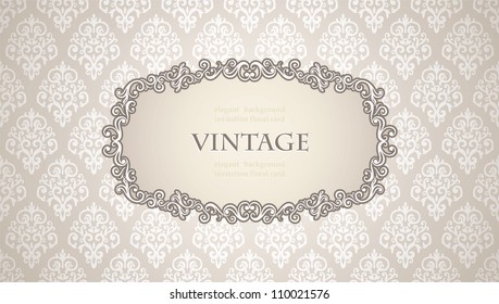 Vintage frame on Floral Damask wallpaper, elegant style