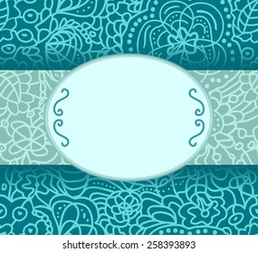 Vintage frame on floral floral pattern background. Greeting card. 