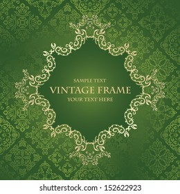 Vintage frame on a green background. Luxury design. Retro style      