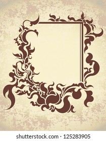 Vintage frame on old textured paper. Vector illustration.