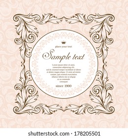Vintage frame on ornate background. Vector, easy for edit. 