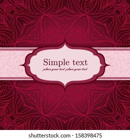 Vintage frame on a red circular ornamental background with place for your text. Suitable for announcements, invitations, greeting cards, congratulations.