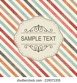 Vintage frame on retro colorful diagonal striped background 