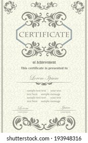 Vintage frame on a seamless background. Retro style. Can be used as certificate or diploma       