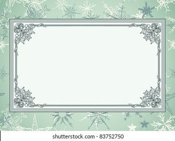 Vintage frame on seamless background with snowflakes