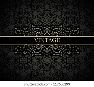 Vintage frame on seamless black floral background