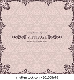 Vintage Frame on seamless damask wallpaper