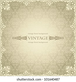 Vintage Frame on seamless damask golden wallpaper
