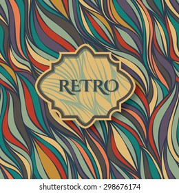 Vintage frame on seamless retro colored wave pattern