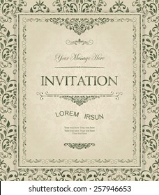 Vintage frame on seamless victorian pattern