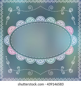 Vintage frame on soft background shades of sea in the beautiful frame of curls. Vector Image.
