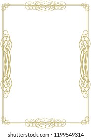 Vintage frame with original golden elements. The background is white. Vector illustration