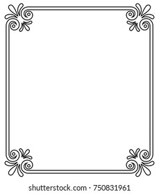 Vintage frame with ornamental decor elements, decorative corners vector in linear style isolated on white, colorless photoframe with place for text