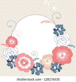 Vintage frame  with ornamental fantastic  flower and place for your text. Delicate pattern for greeting card design