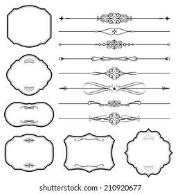 Vintage frame and page decoration set isolated on white.