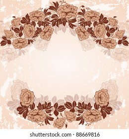 Vintage frame in pastel colors. The wreath of peonies.