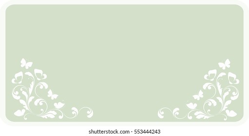 Vintage frame with pattern of flowers and butterflies. Narrow, horizontal, vintage background for invitation,