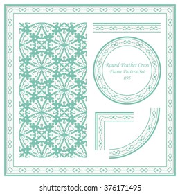 Vintage Frame Pattern Set 095 Round Feather Cross