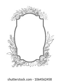 Vintage frame of peonies in botanical style