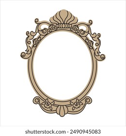 Vintage frame. Pictire baguette, framework for museum painting. Decorative antique border for gallery display, old retro victorian style. Flat vector illustration isolated on white background.