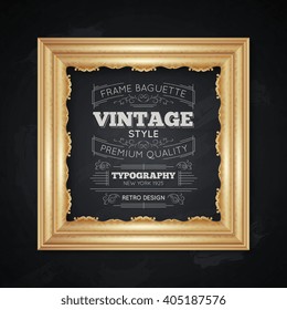 Vintage frame realistic typography with premium quality symbols vector illustration 