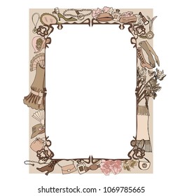 Vintage frame with retro accessories. Vector illustration.