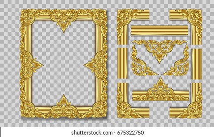 Vintage frame retro decoration corner template design.Gold photo frame with corner line floral for picture, Vector design decoration frame pattern style.frame floral border template illustration 