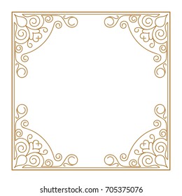 Vintage frame retro decoration corner template design.Gold photo frame with corner line floral for picture, Vector design decoration frame pattern style. Floral border template illustration