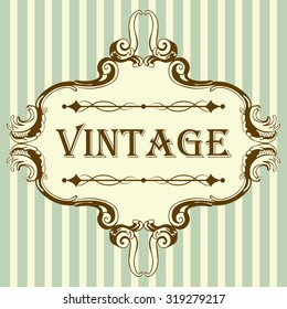 Vintage Frame With Retro Ornament Elements in Antique Rococo Style. Elegant  Decorative Design. Vector Illustration.