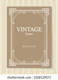 Vintage frame retro style border isolated on beige background. Decorative frame ornamental elements in corners vector illustration with waves and lines
