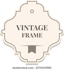 Vintage frame with ribbon and hole for hanging, isolated on white background, useful for invitations, menus, labels and other design projects