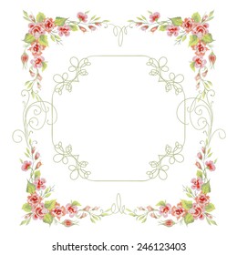 vintage frame with roses and creeping plant