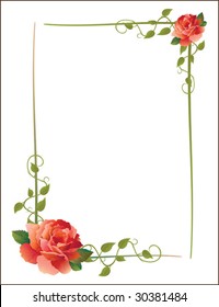 vintage frame with roses and creeping plant
