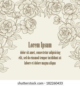 Vintage frame from  roses, with empty space for text message. Vector illustration