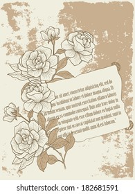 Vintage frame from  roses, with empty space for text message. Vector illustration