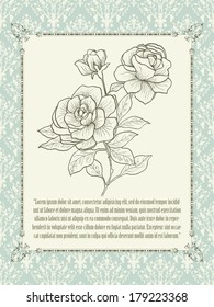 Vintage frame from  roses, on vintage background, with empty space for text message. Vector illustration