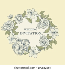Vintage frame with roses, vector illustration