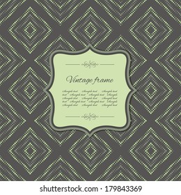 Vintage frame with sample text on seamless geometrical snake skin background. Vector illustration. 