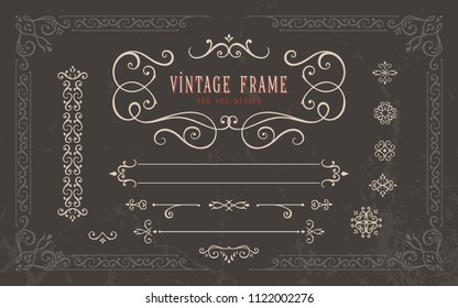 Vintage frame. Script art for old fashion print graphic badge label logo design.Vector set of calligraphic decorative element.	