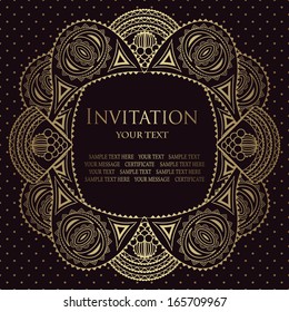 Vintage frame. Seamless background with polka dots. Original invitation   