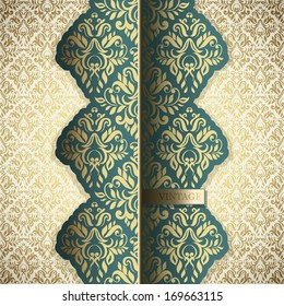 Vintage frame with seamless damask floral wallpaper, Can be used as invitation, Menu etc 